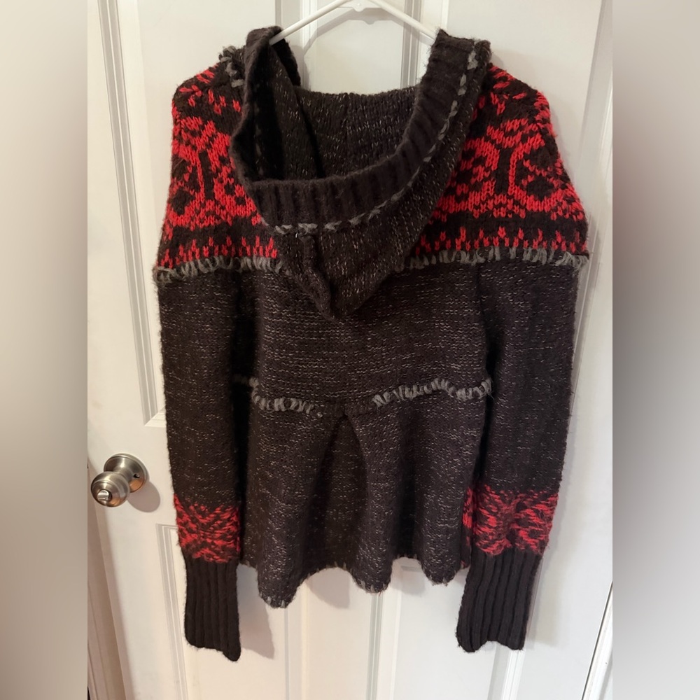 Free People Nordic Patterned Wool Hooded Cardigan Sweater Medium - Picture 4 of 4